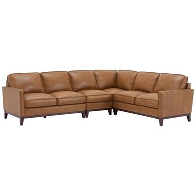 Newport Top Grain Leather Sectional in Caramel